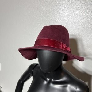 Wyeth Rancher Wool Wide Brim Fedora Hat Maroon Boho Festival Cowboy One Size‎